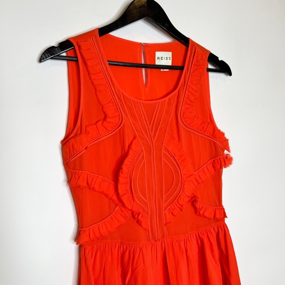Reiss Dress 100% Silk Loulou Ruffle Dress Sleeveless - Picture 3 of 9